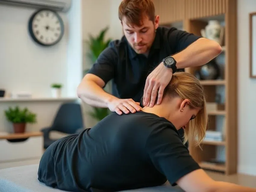 Chiropractor performing a manual spinal adjustment at PHYSIOWRLD in New Belgrade